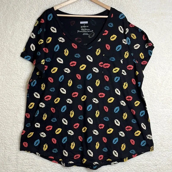 NWOT Torrid Womens Black Multicolor Lips Cotton Short Sleeve Top 1X PLUS - Picture 2 of 9